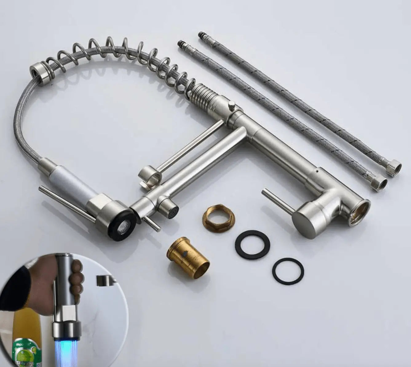 SaniSupreme Napoli Keukenkraan met LED Sproeikop en extra uitloop RVS