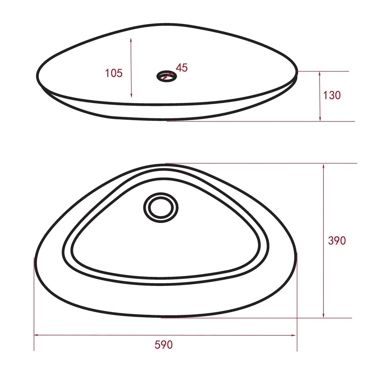 SaniSupreme Rigi Waskom 59x39x13cm keramiek Wit