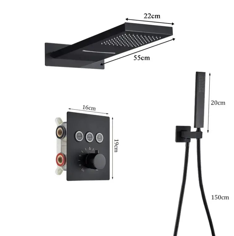 SaniSupreme® SmartPulse Plafond Losse RegenDouche Biarritz 2 weg waterval met regendoucheplateau mat zwart