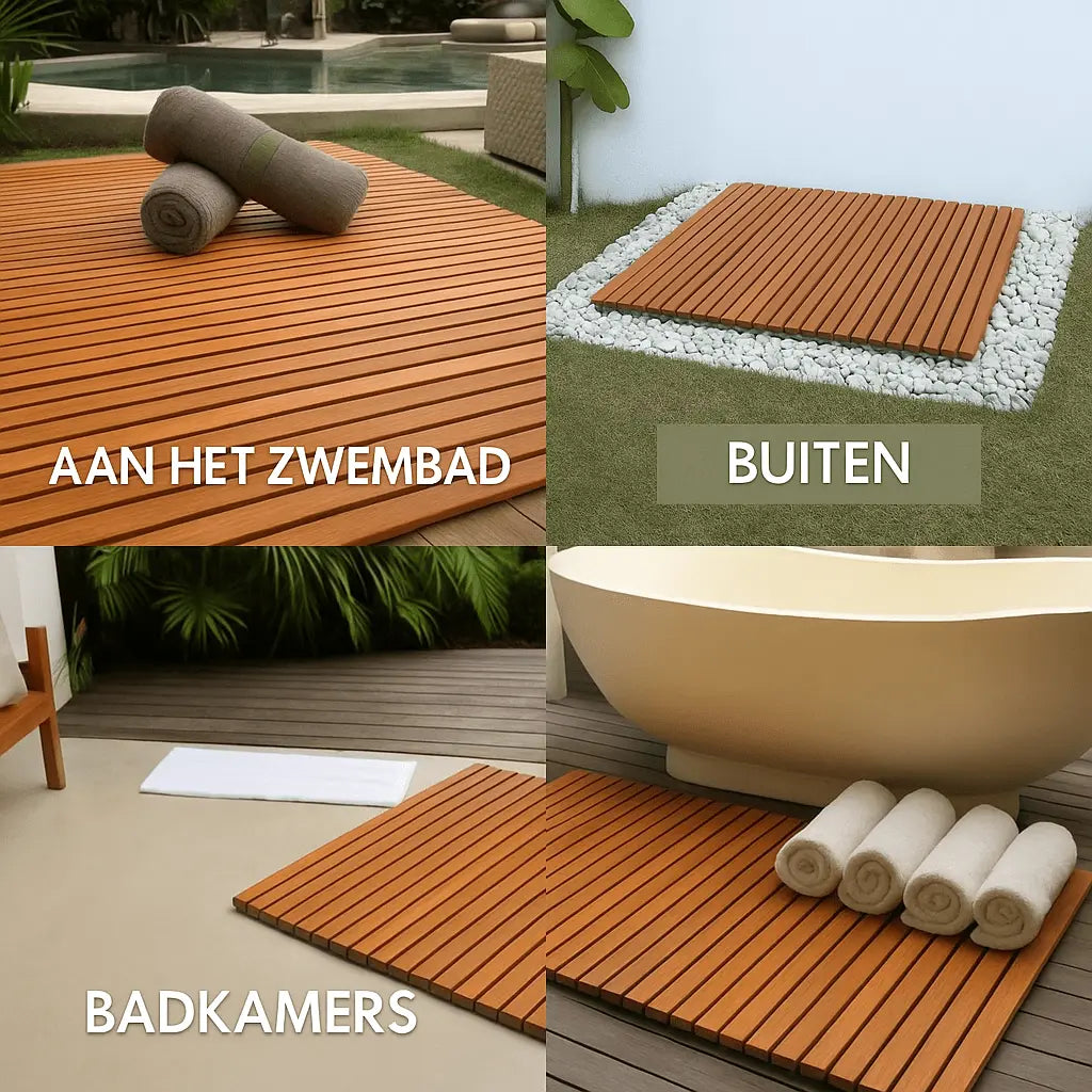 SaniSupreme Teak badmat vierkant 50 x 50 cm. vast model (niet oprolbaar)
