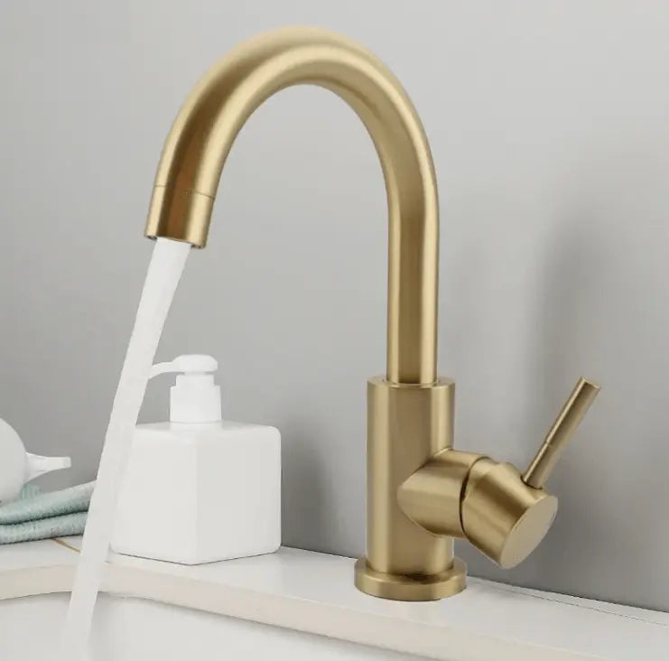 SaniSupreme Wastafel designkraan Nordica opbouw gebogen mengkraan goud geborsteld