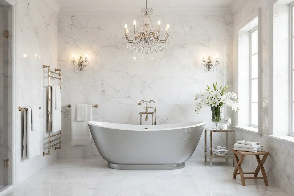 vrijstaand bad Silvercreek 175 cm Zilver Glans wit SaniSupreme