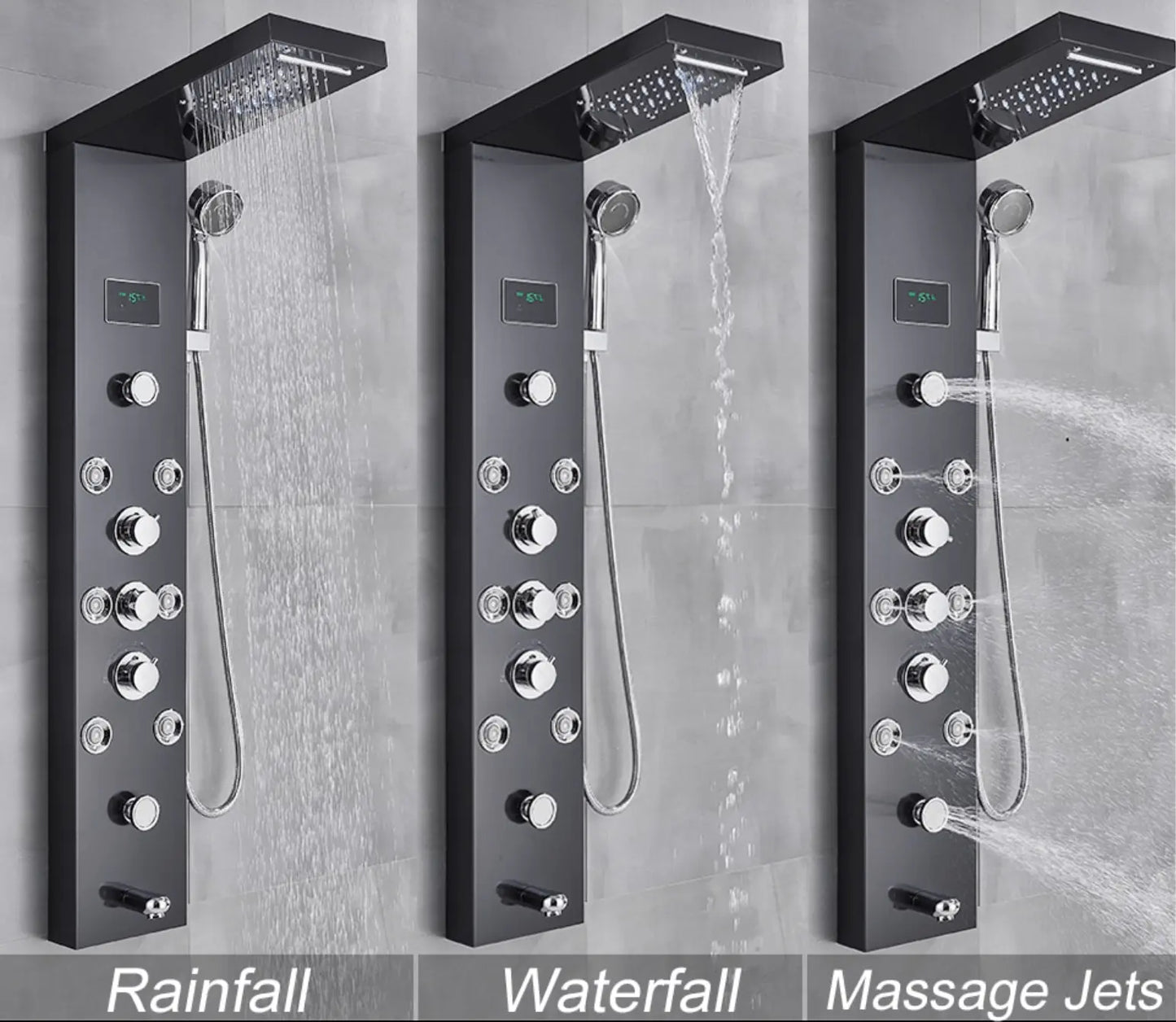 Douchepaneel Opbouwdouche SaniSupreme® Sorrento LCD Premium mat zwart