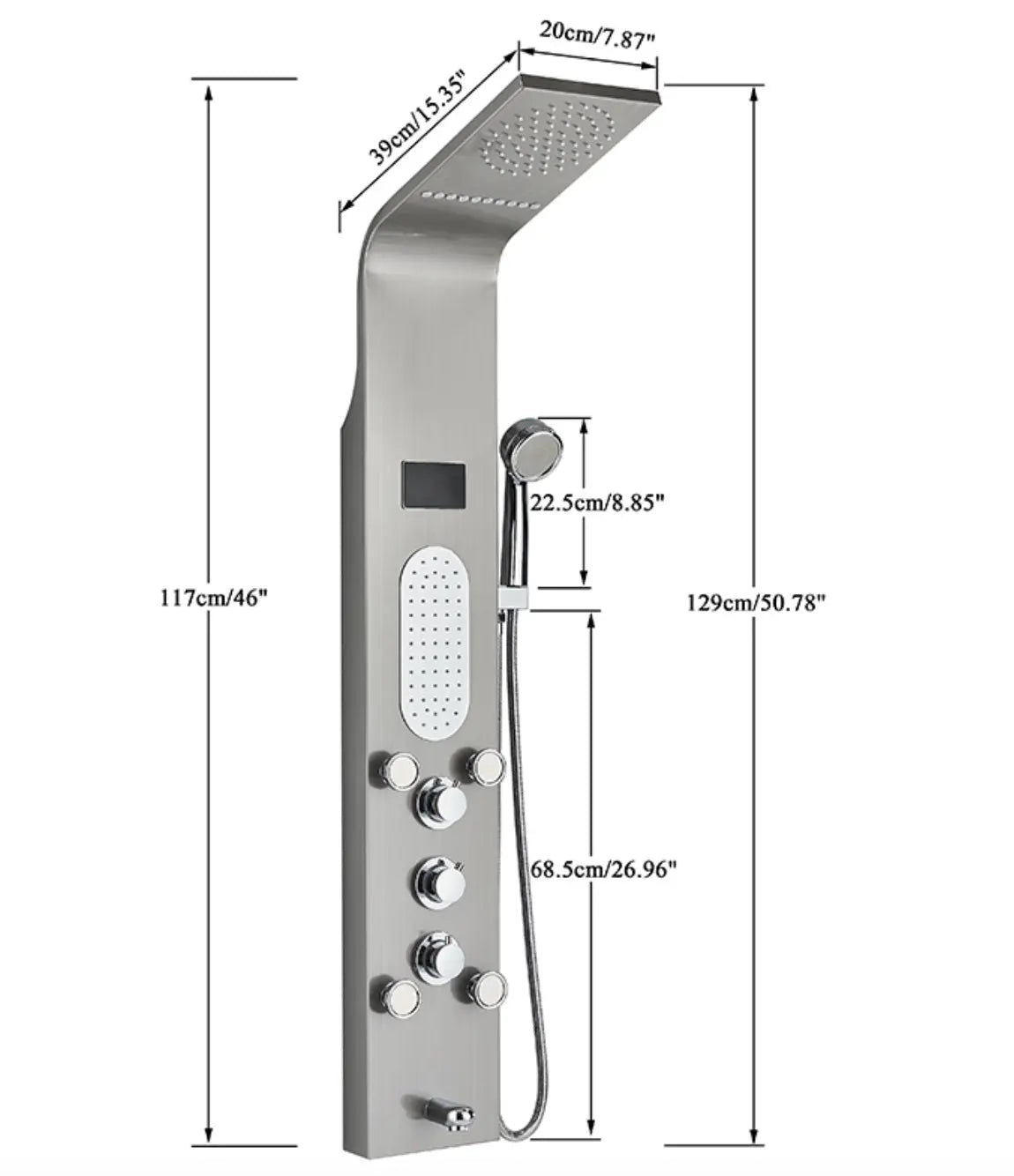 Douchepaneel Opbouwdouche SaniSupreme® Torino met hand - en voetendouche LCD Premium Brush Zilver