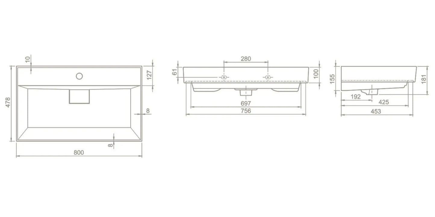 SaniSupreme® Aloni Sharp onderkast + wastafel mat zwart 80 cm.