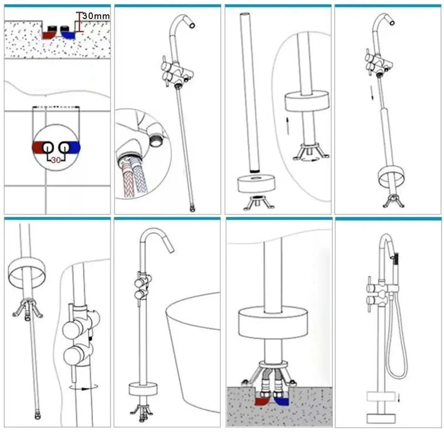 SaniSupreme Badkraan Ancona vrijstaand model met handdouche geborsteld koper