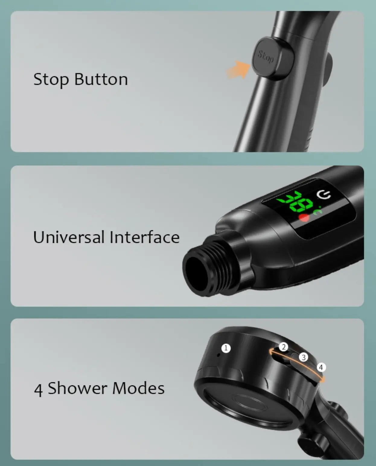 SaniSupreme Bologna waterbesparende Handdouche met Led display en 4 functies chroom