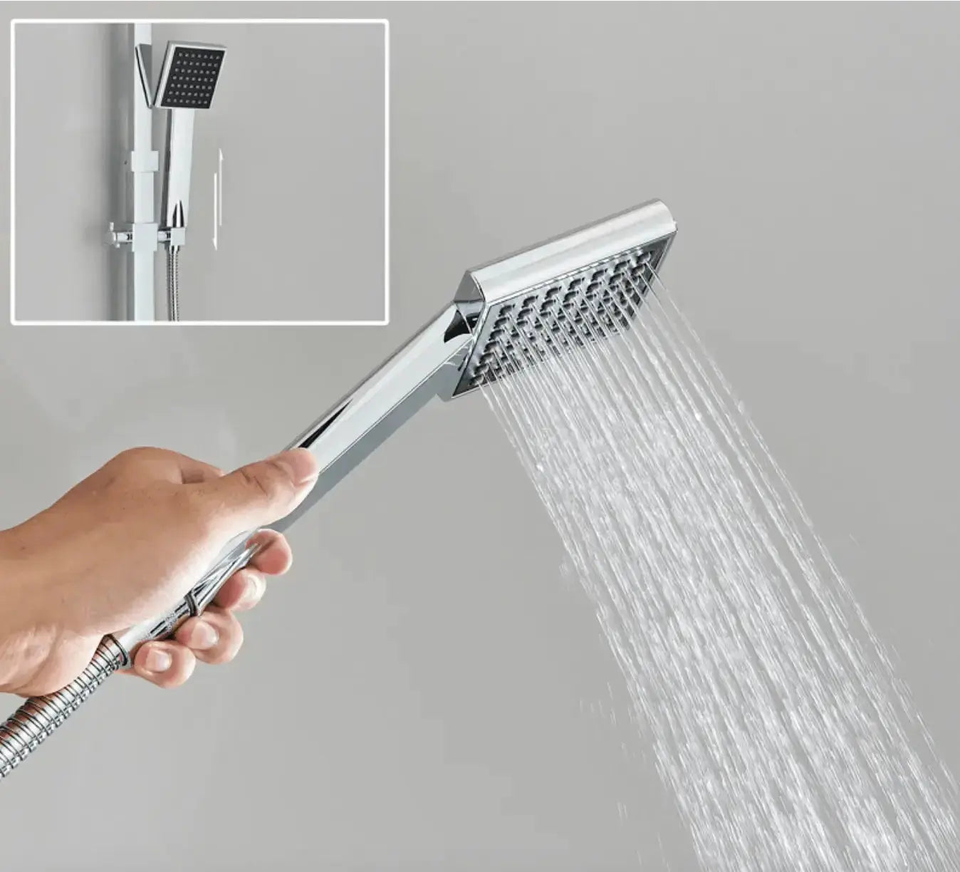 SaniSupreme California Premium opbouw bad doucheset met baduitloop 4 weg 30 cm. regendouche chroom vierkant