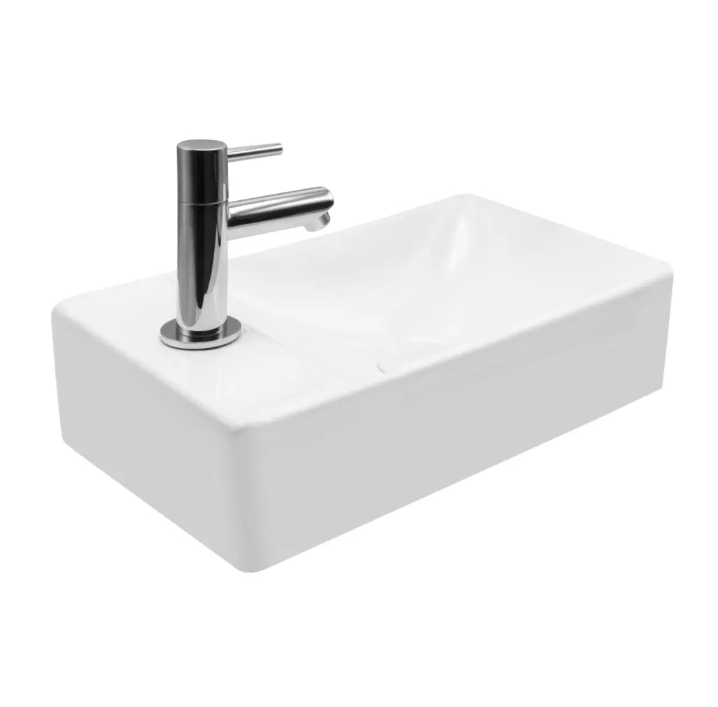 SaniSupreme Creavit Aloni fontein Pisa 37,5x22cm - glans wit - kraangat links