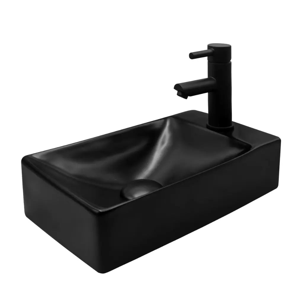 SaniSupreme Creavit Aloni fontein Pisa 37,5x22cm - mat zwart - kraangat rechts