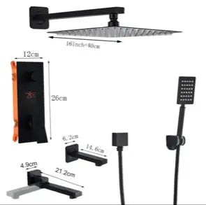 SaniSupreme Doucheset Manhattan Premium de Luxe LCD 16 inch regendouche vierkant 2 - weg zwart inbouw