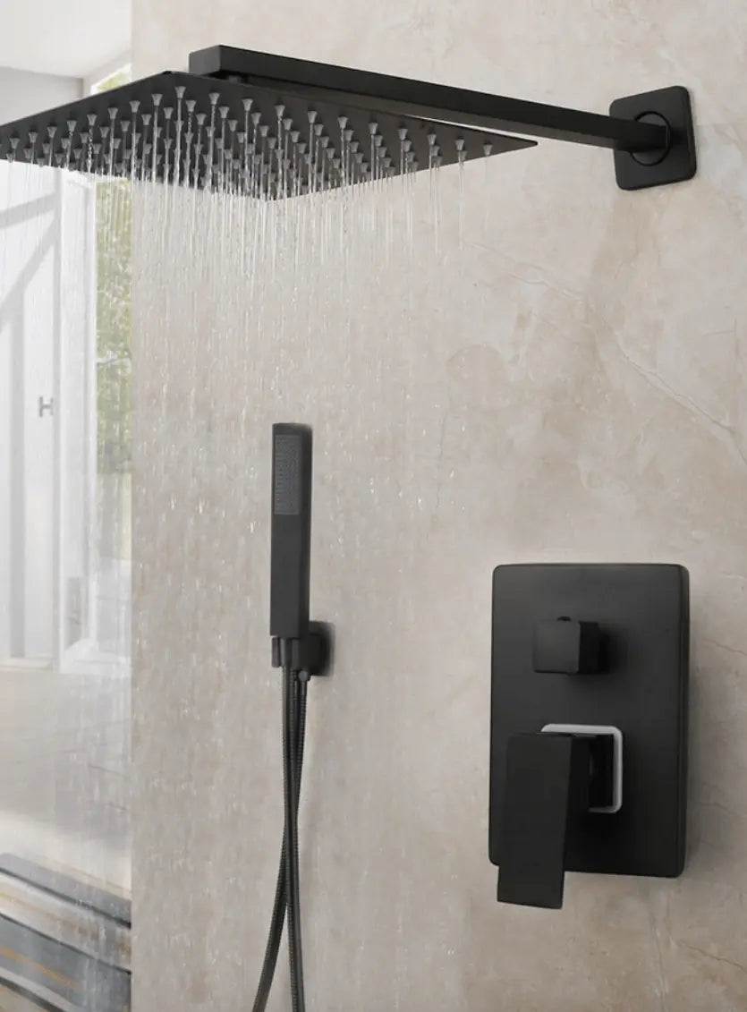 SaniSupreme® Doucheset Santiago 20 cm regendouche vierkant 2 - weg zwart inbouw