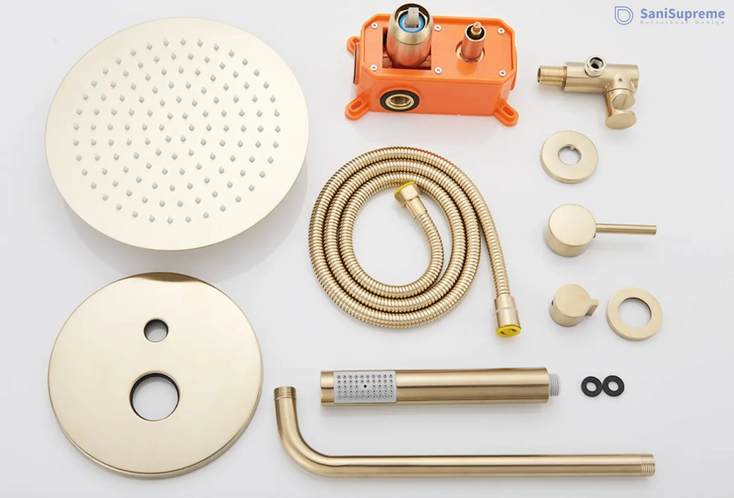 SaniSupreme® Doucheset Yosemite 25 cm. regendouche rond 2 - weg goud brushed