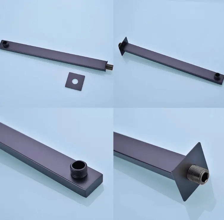 SaniSupreme Losse Douche arm, mat zwart, rechthoekig, 38 cm. lang met vierkant rozet