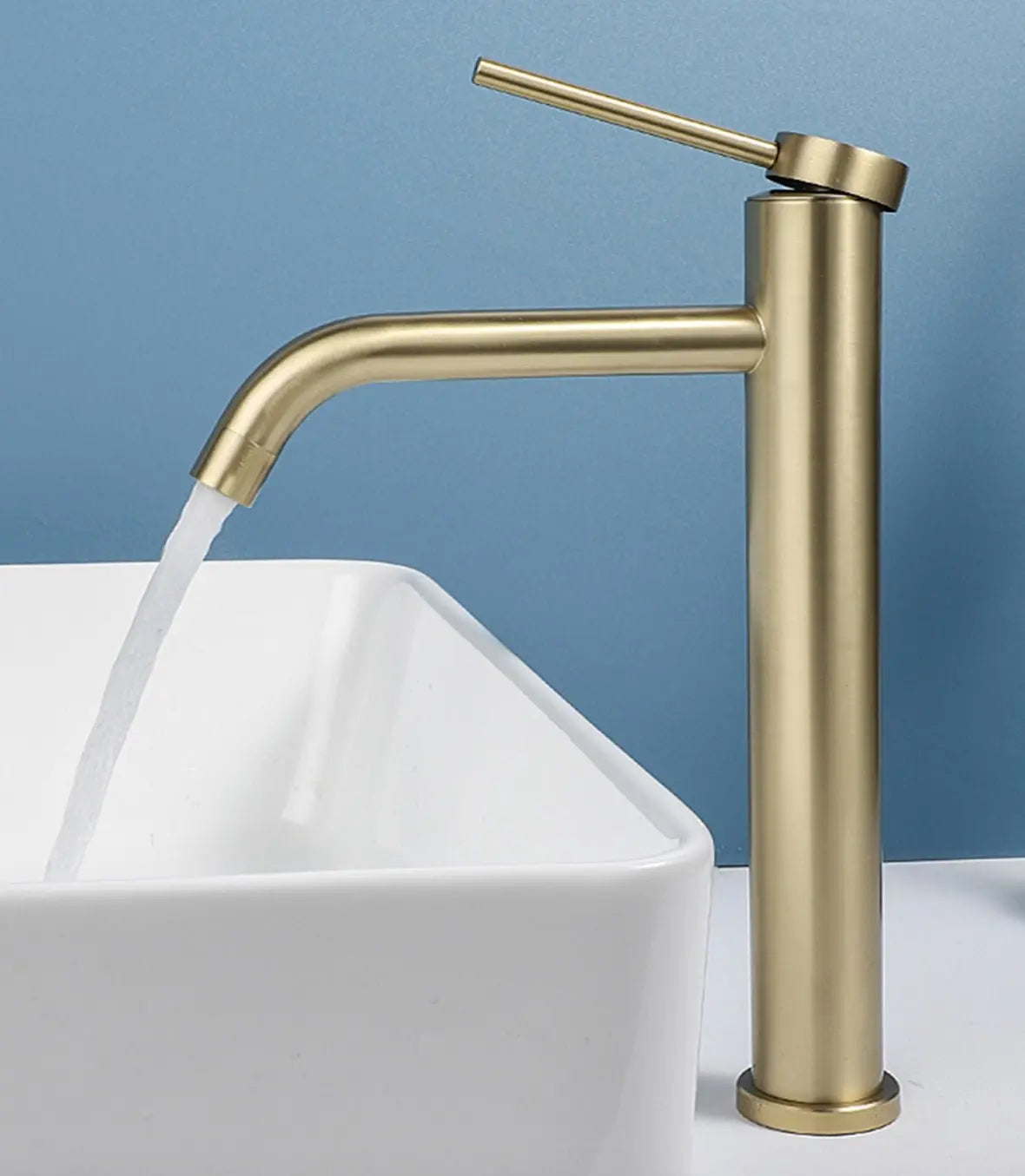 SaniSupreme Toulouse wastafel kraan opbouw hoog model gebogen uitloop Goud Brushed Geborsteld Goud