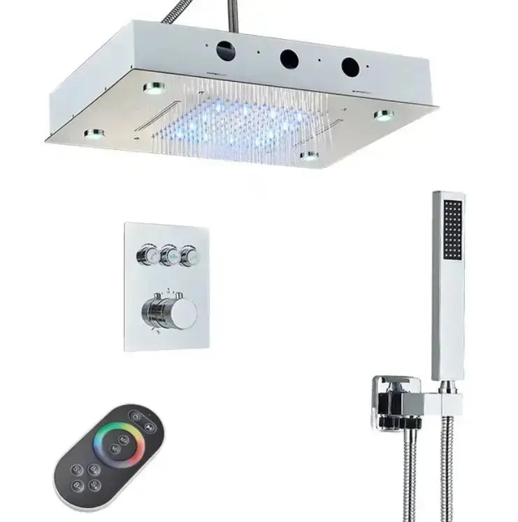 SaniSupreme® SmartPulse La Paz Inbouw plafond Thermostatische Doucheset 3 weg LED regendouche RVS Geborsteld Nickel