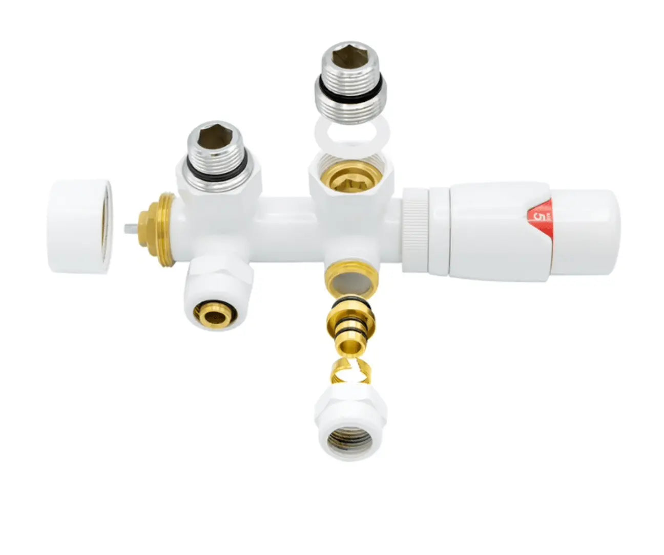 Thermostatische Radiatorkraan aansluitset 1/2" - 3/4" met thermostaatknop - haaks - wit