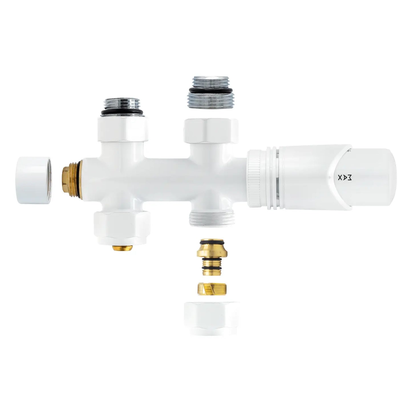 Thermostatische Radiatorkraan aansluitset 1/2" - 3/4" met thermostaatknop - recht - wit