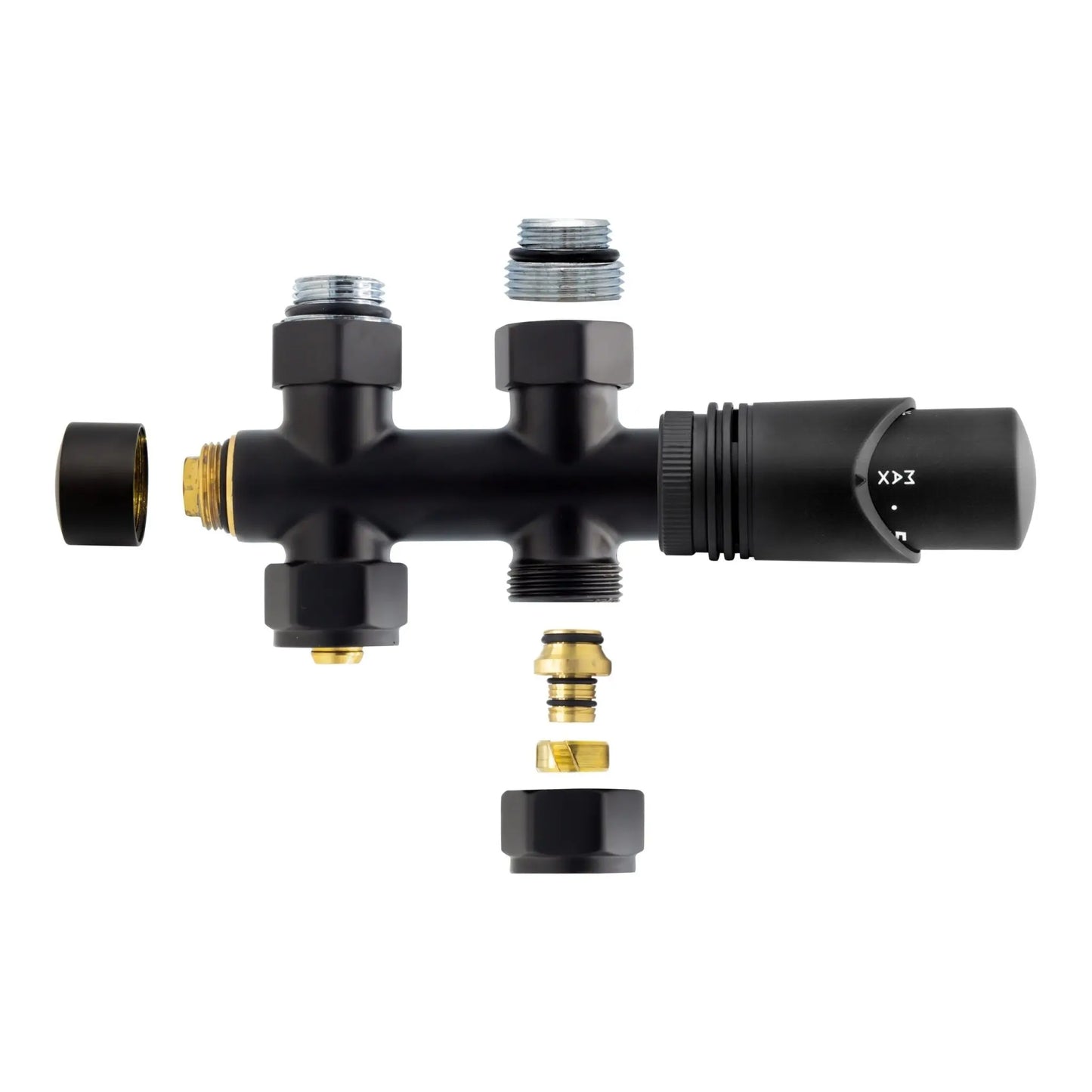 Thermostatische Radiatorkraan aansluitset 1/2" - 3/4" met thermostaatknop - recht - zwart