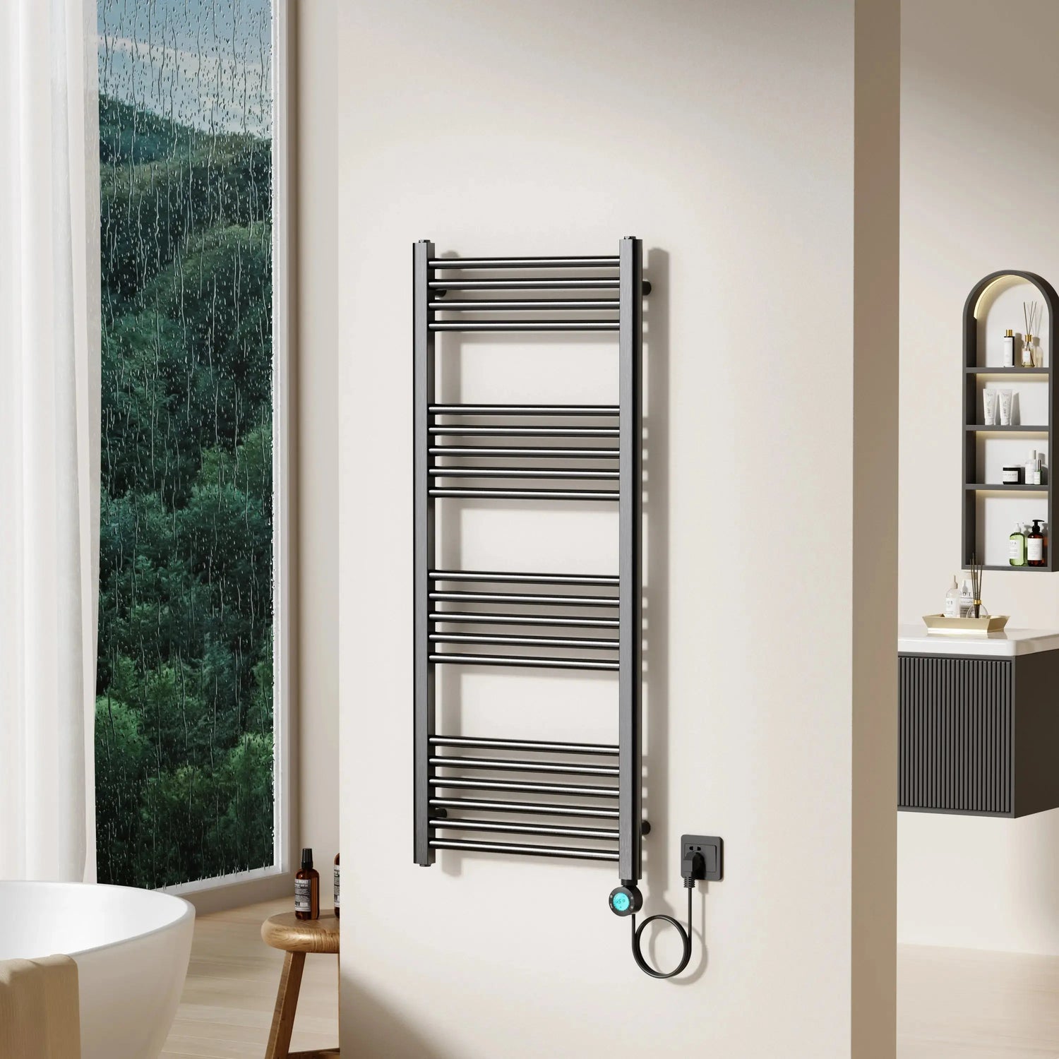 Badkamer Elektrische Radiator Handdoekverwarming Smart Wifi Rechts aansluiting 1200X500-700W Gunmetal SaniSupreme