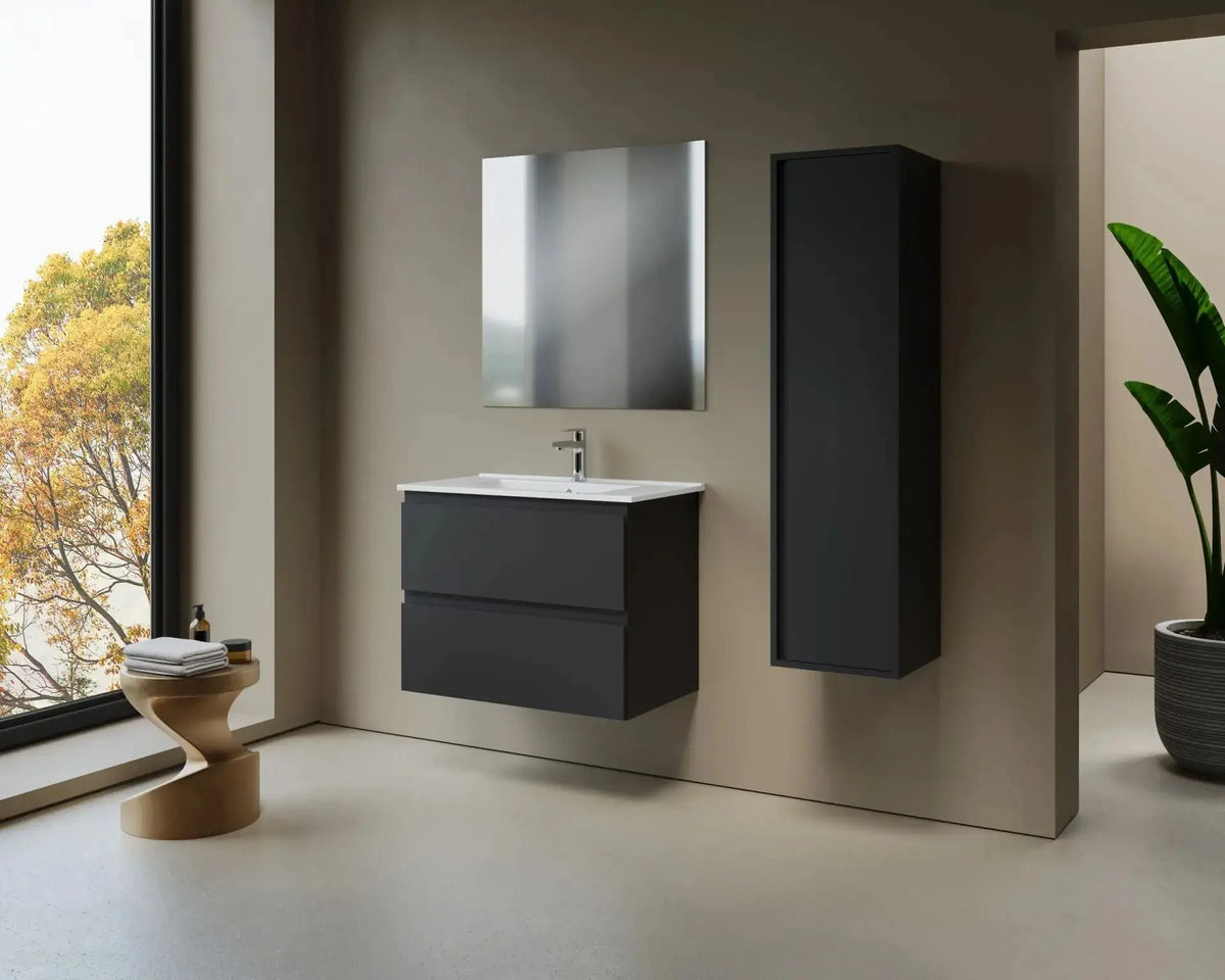 Nuvessa Wastafelonderkast 76 cm Mat zwart 2 Softclose Lades Greeploos SaniSupreme3