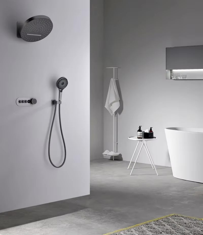 Regendouche inbouw set mat zwart met ronde douchekop en handdouche - SaniSupreme