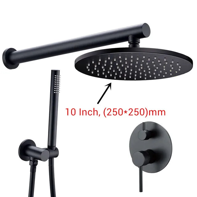 SaniSupreme Built-in Shower Set Yosemite 8 inch 20cm Ceiling rain shower round 2-way black 