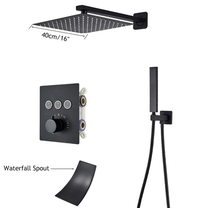 SaniSupreme® SmartPulse Ceiling Thermostatic Shower Set Alicante 3-way 40 cm rain shower square matt black