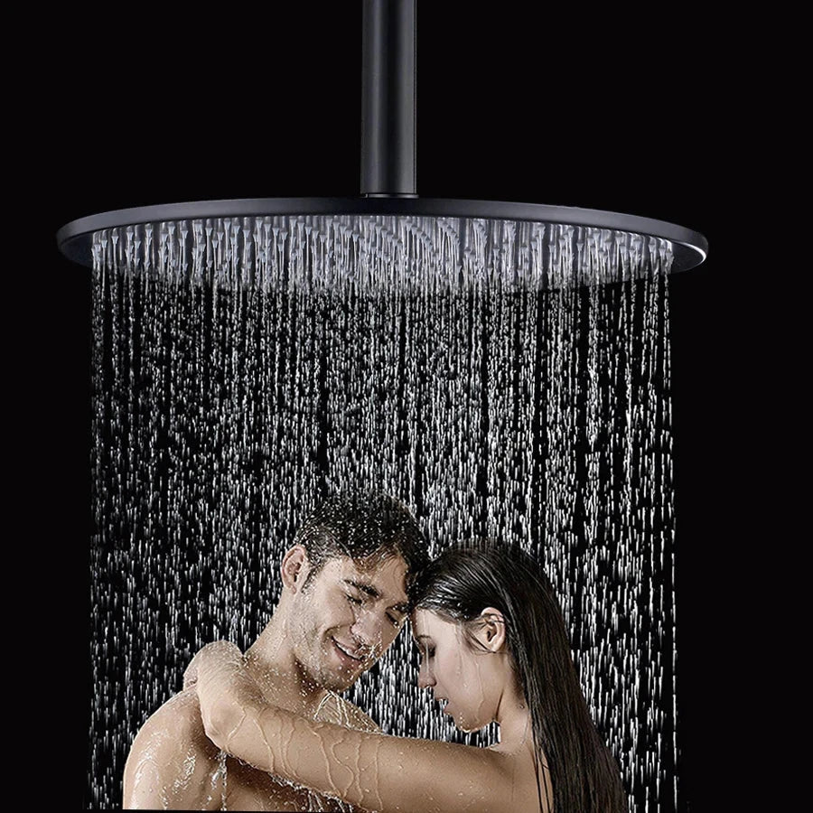 SaniSupreme® Recessed Ceiling Shower Set Malaga Blackline Premium Plus 2-way 12 inch rain shower round-rectangle matt black