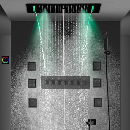 SPECIAL OFFER: SaniSupreme®SmartPulse Ceiling Thermostatic Shower Set Alicante 3-way Recessed Ceiling LED rain shower La Paz Matt Black