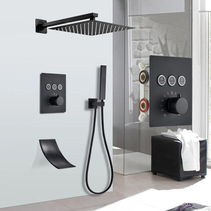 SaniSupreme® SmartPulse Ceiling Thermostatic Shower Set Alicante 3-way 40 cm rain shower square matt black