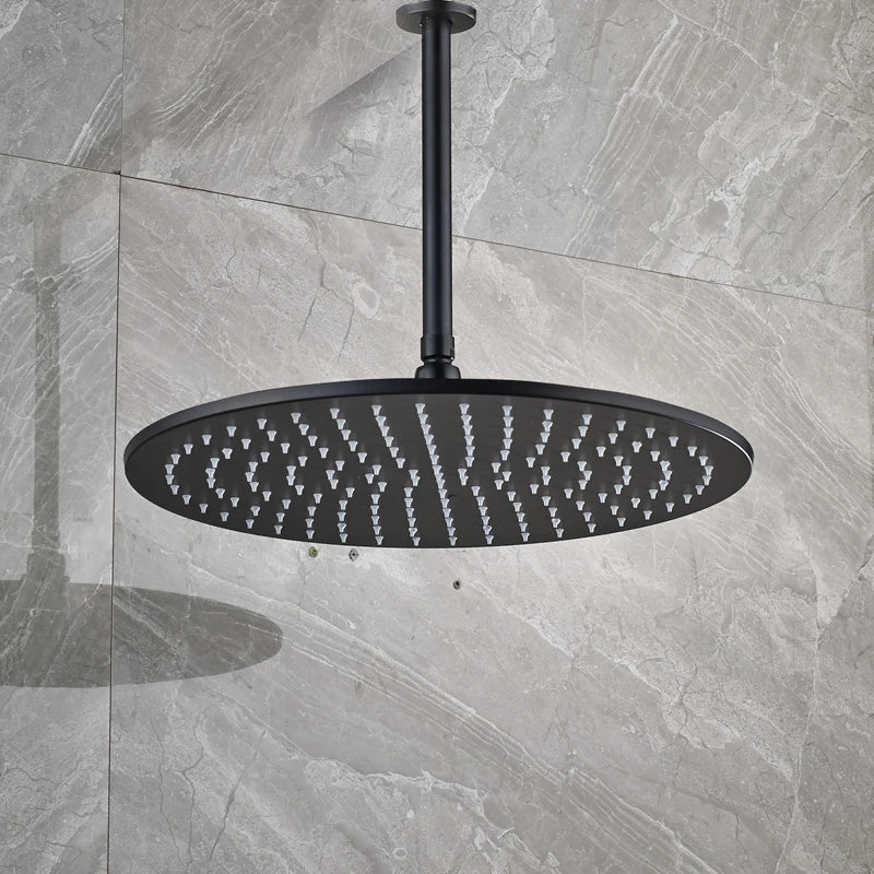 SaniSupreme® Recessed Ceiling Shower Set Malaga Blackline Premium Plus 2-way 12 inch rain shower round-rectangle matt black