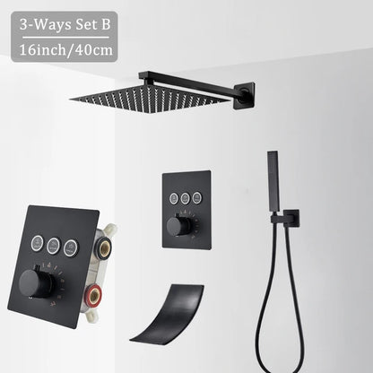 SaniSupreme® SmartPulse Ceiling Thermostatic Shower Set Alicante 3-way 40 cm rain shower square matt black