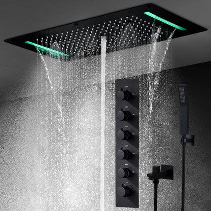 SPECIAL OFFER: SaniSupreme®SmartPulse Ceiling Thermostatic Shower Set Alicante 3-way Recessed Ceiling LED rain shower La Paz Matt Black