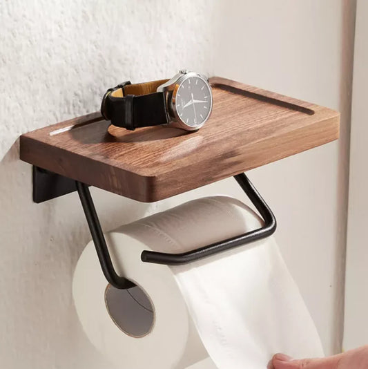 SaniSupreme Walnut Series Toiletrolhouder mat zwart