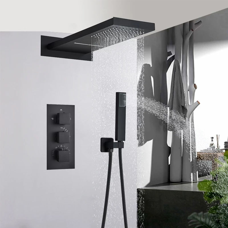 PROMOTION - SaniSupreme Shower set Firenze 12 inches - 30 cm. rain shower square 3-way black built-in