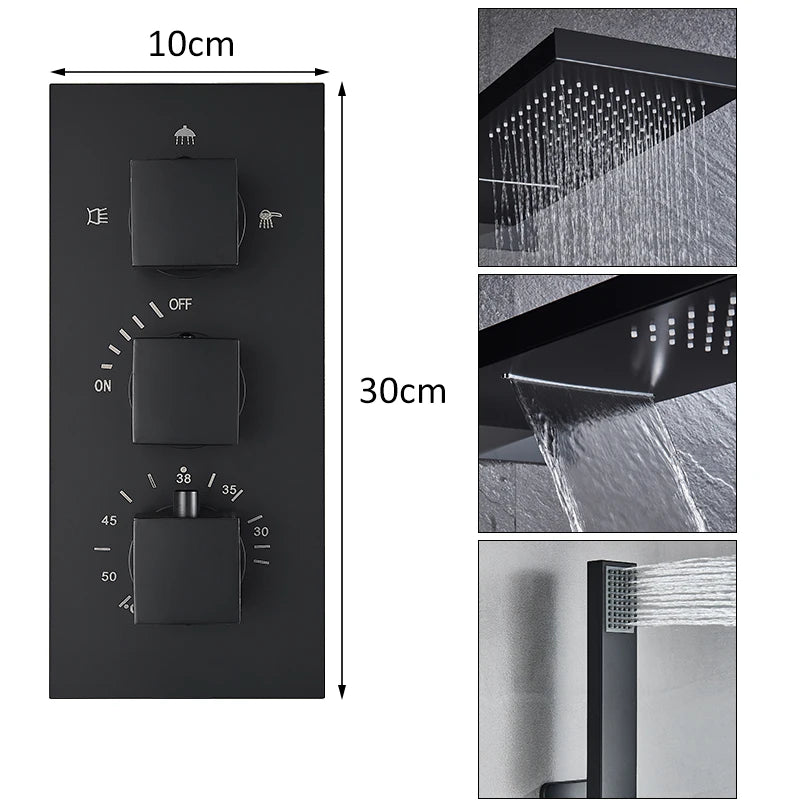 PROMOTION - SaniSupreme Shower set Firenze 12 inches - 30 cm. rain shower square 3-way black built-in