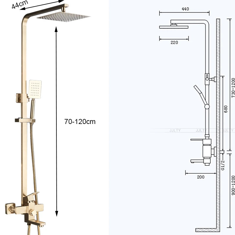 SaniSupreme Arizona Premium opbouw bad doucheset 3-weg met baduitloop 20 cm en bidet regendouche Goud Geborsteld