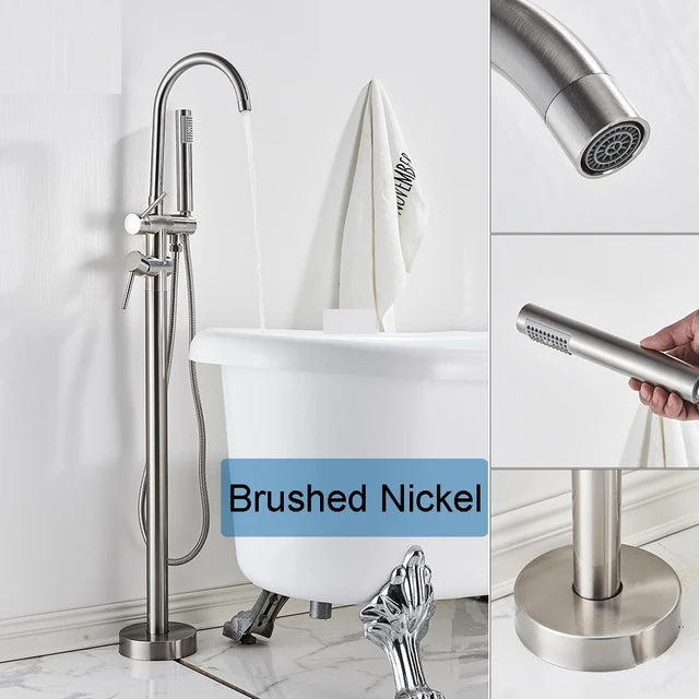 SaniSupreme® Badkraan Ancona vrijstaand model met handdouche RVS brushed nickel