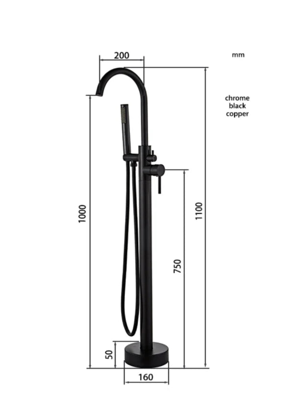 SaniSupreme Bath tap Ancona freestanding model with hand shower brushed copper