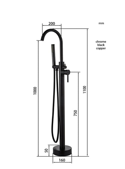 SaniSupreme Bath tap Ancona freestanding model with hand shower brushed copper