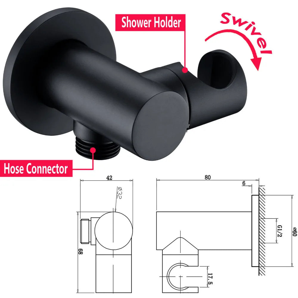 SaniSupreme Built-in Shower Set Yosemite 8 inch 20cm Ceiling rain shower round 2-way black 