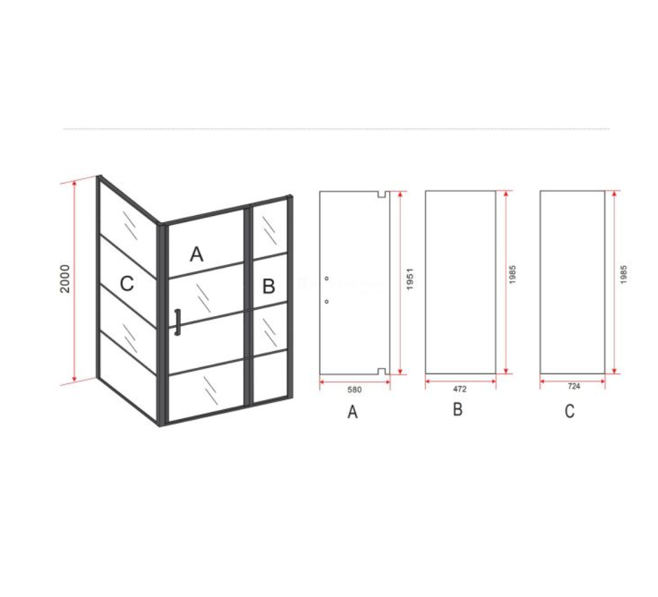 Shower enclosure Shower cabin Corner unit SaniSupreme Creavit Aloni shower cabin with revolving door 140x90x195 cm matt black grid frame