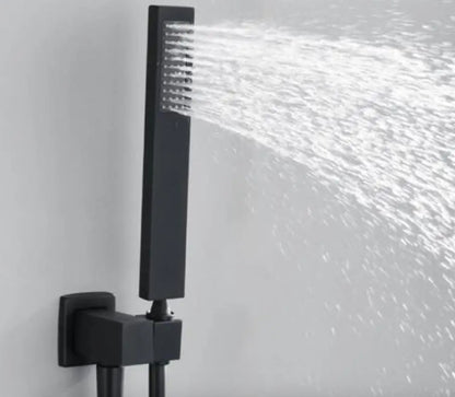 SaniSupreme Aqua-AeroLine Digital Shower Set Built-in Shower Faucet Bermuda Digital LCD Display Mixer Tap 12 inch | 30 cm rain shower 2-way black
