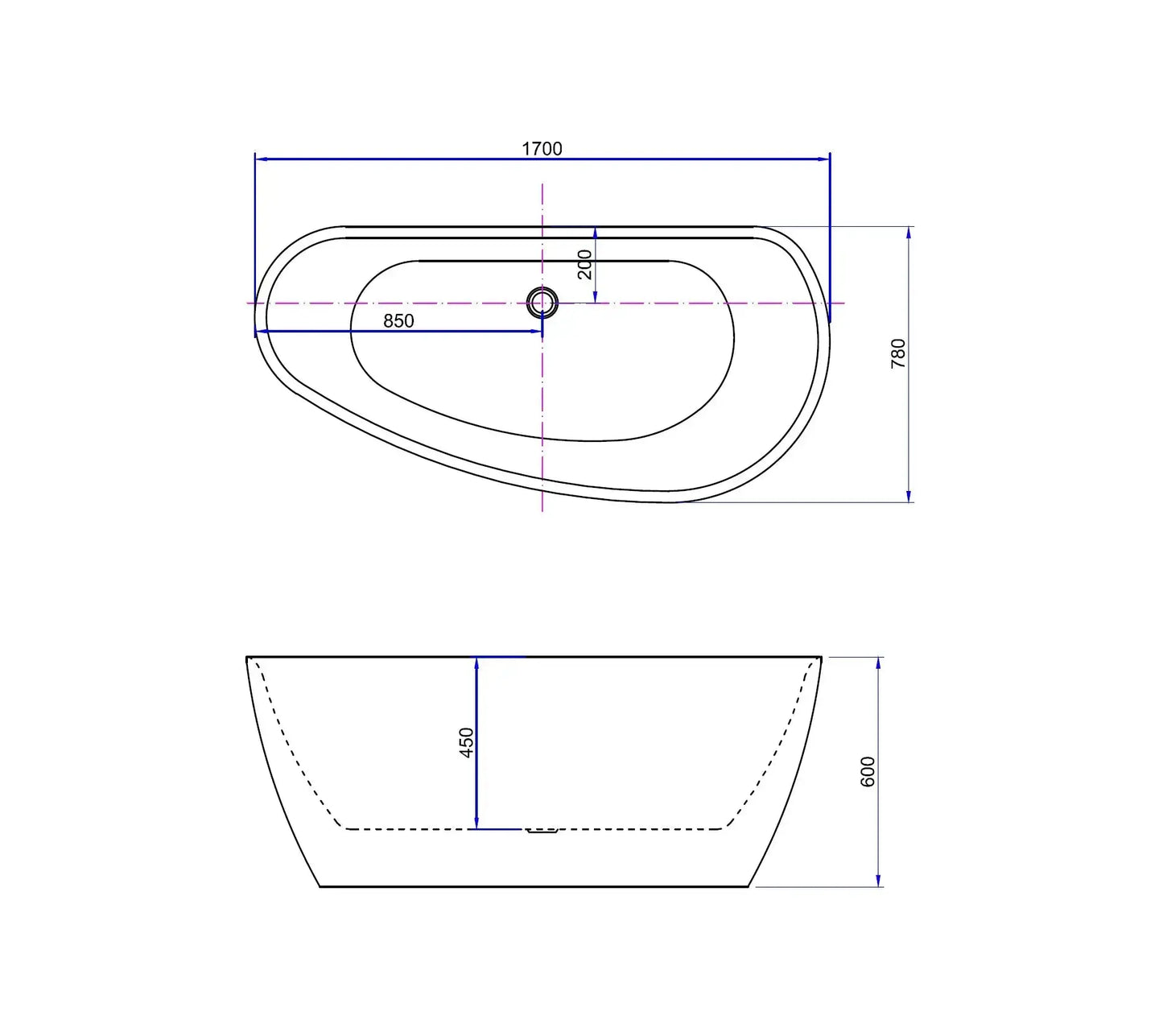 Astra Lunaris Nova Matte vrijstaand bad 170 cm Mat wit