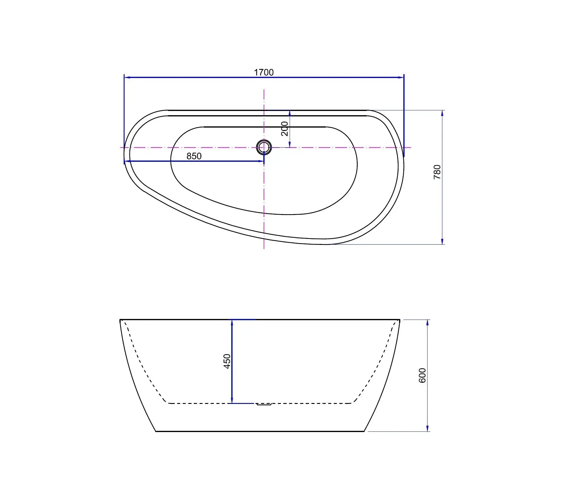 Astra Lunaris Nova Matte vrijstaand bad 170 cm Mat wit