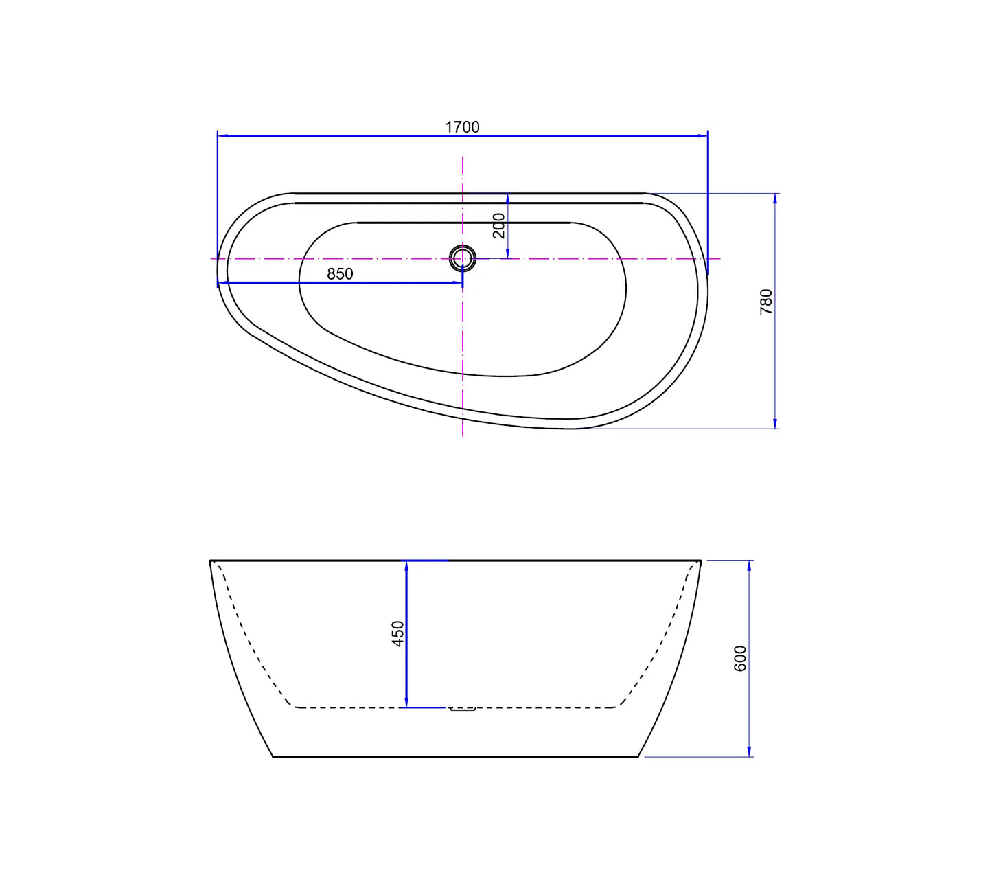 Astra Lunaris Nova vrijstaand bad 170 cm