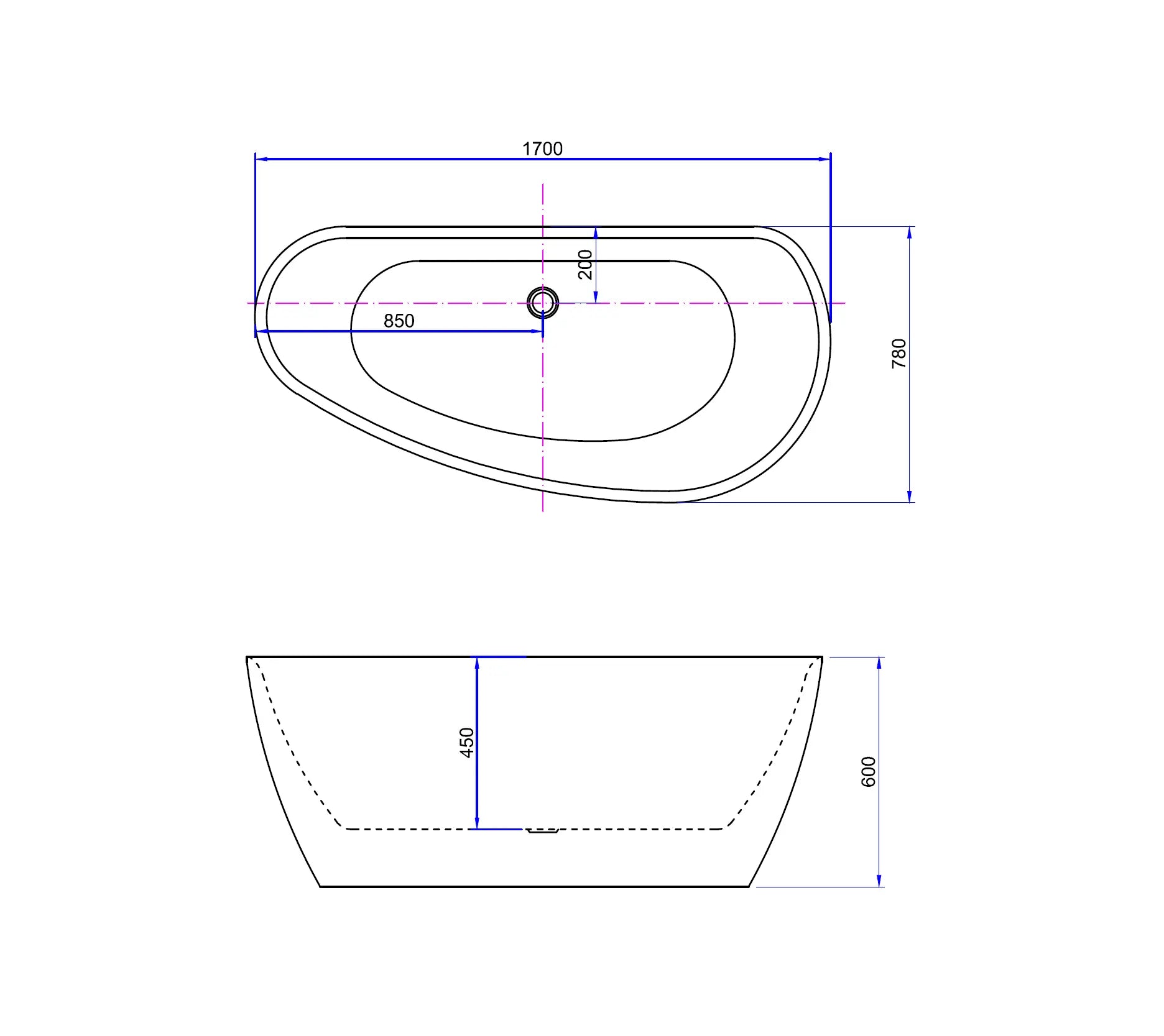 Astra Lunaris Nova vrijstaand bad 170 cm