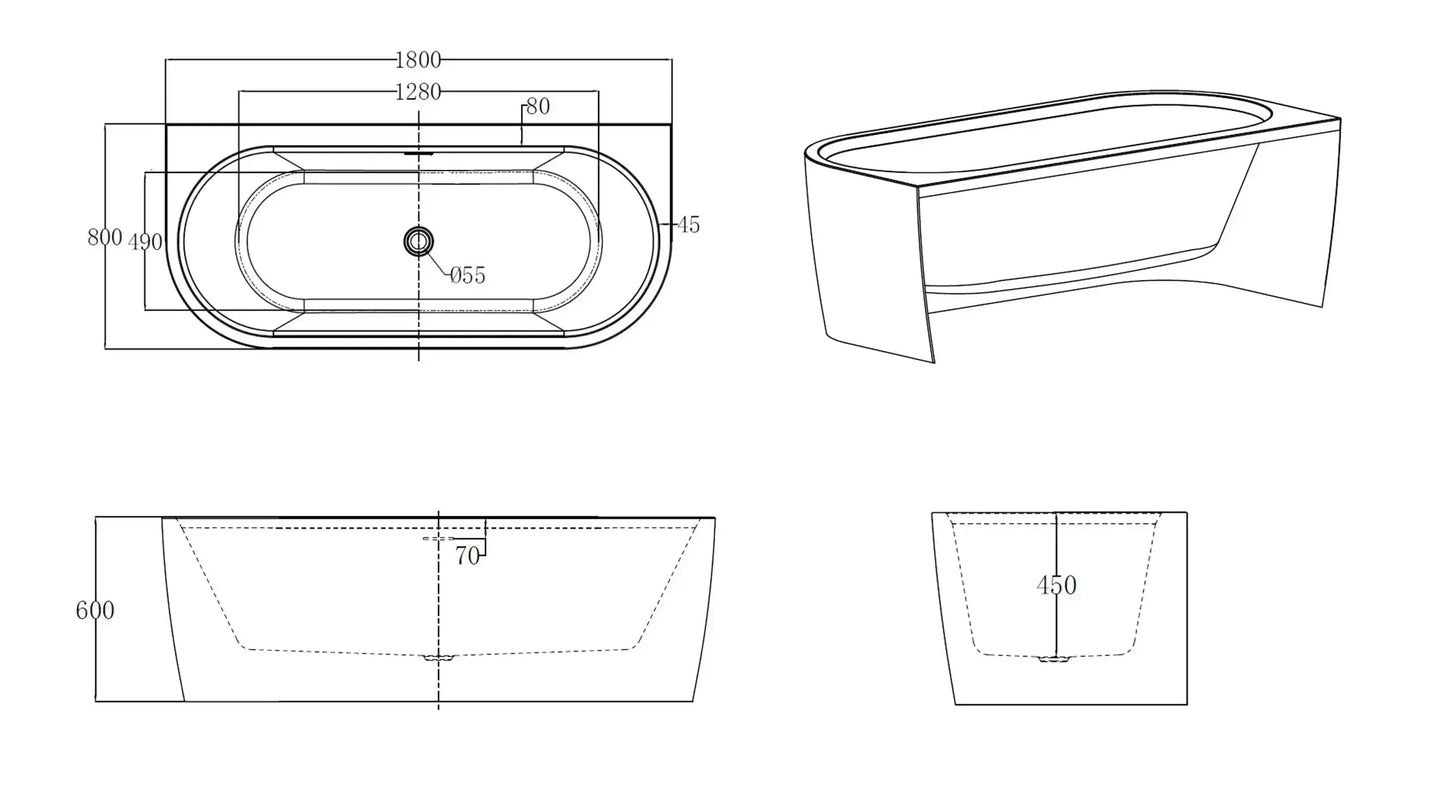 Astraelis 180 cm semi vrijstaand wandbad SaniSupreme
