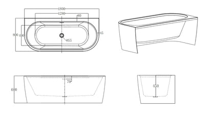 Astraelis 180 cm semi vrijstaand wandbad SaniSupreme